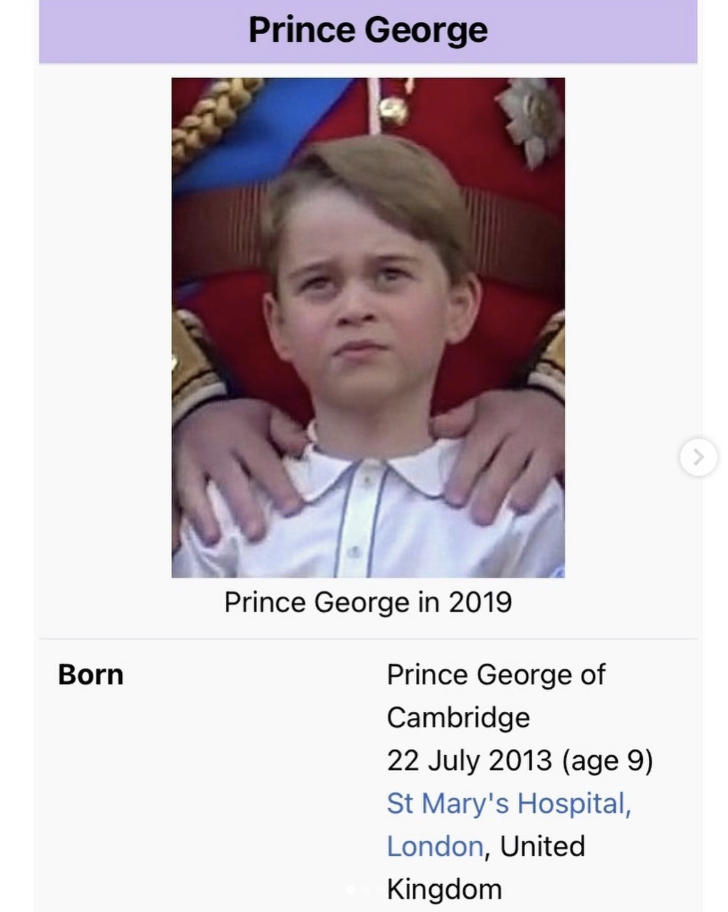 photo caption - Prince George Born Prince George in 2019 Prince George of Cambridge age 9 St Mary's Hospital, London, United Kingdom